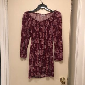 Bohemian Elephant Maroon Dress